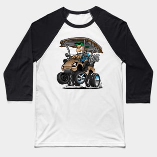 Funny Golf Cart Hotrod Golf Car Popping a Wheelie Cartoon Baseball T-Shirt